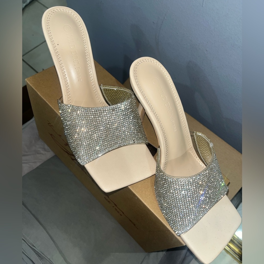Rhinestone Cinderella slip on heel